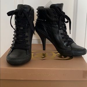 Ash black leather 'Pink' studded ankle boots Size7